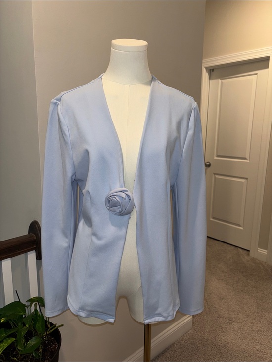 Jackets & Blazers - Light Blue Women's Open Front Blazer with Rosette Closure